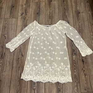 Angela Mara Italy Sheer Embroidered Lace Tunic Top – Ivory